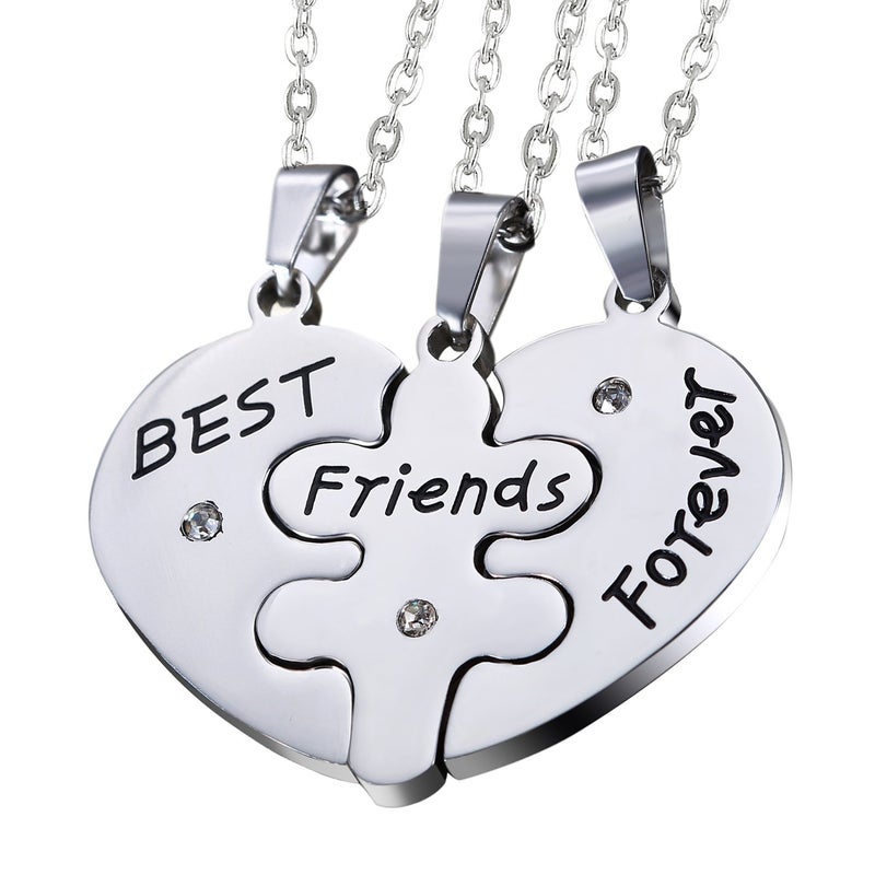 OIDEA Sets of 3pcs Stainless Steel Friendship Best Friends Forever Messages Puzzle Necklaces for Mother's Day Gifts,with Chains Included - Image 1